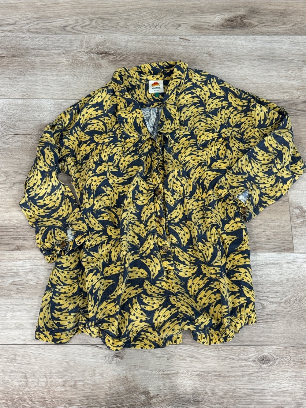 Farm Rio Linen Yellow Banana-Print Button-Up Romper R15 - Picture 3 of 7